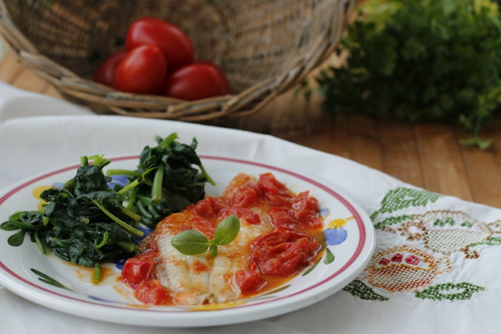 filetto di platessa con pomodorini