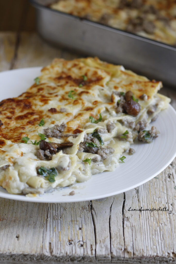 lasagne al ragù bianco e funghi