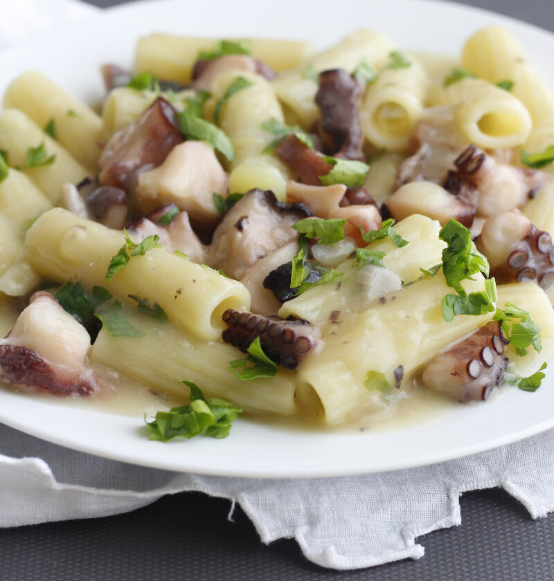 pasta con crema di patate e polipo